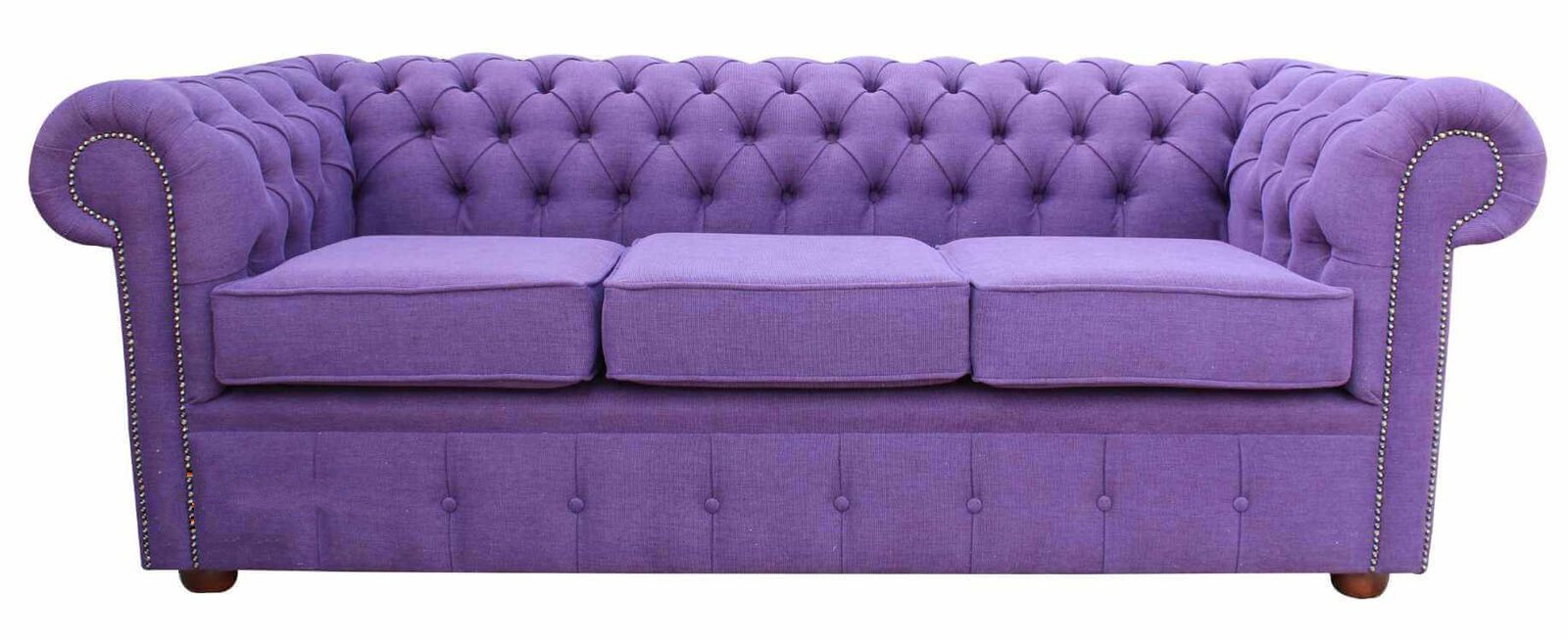 Product photograph of Chesterfield Handmade 3 Seater Sofa Settee Verity Plain Purple Fabric In Classic Style from Chesterfield Sofas.