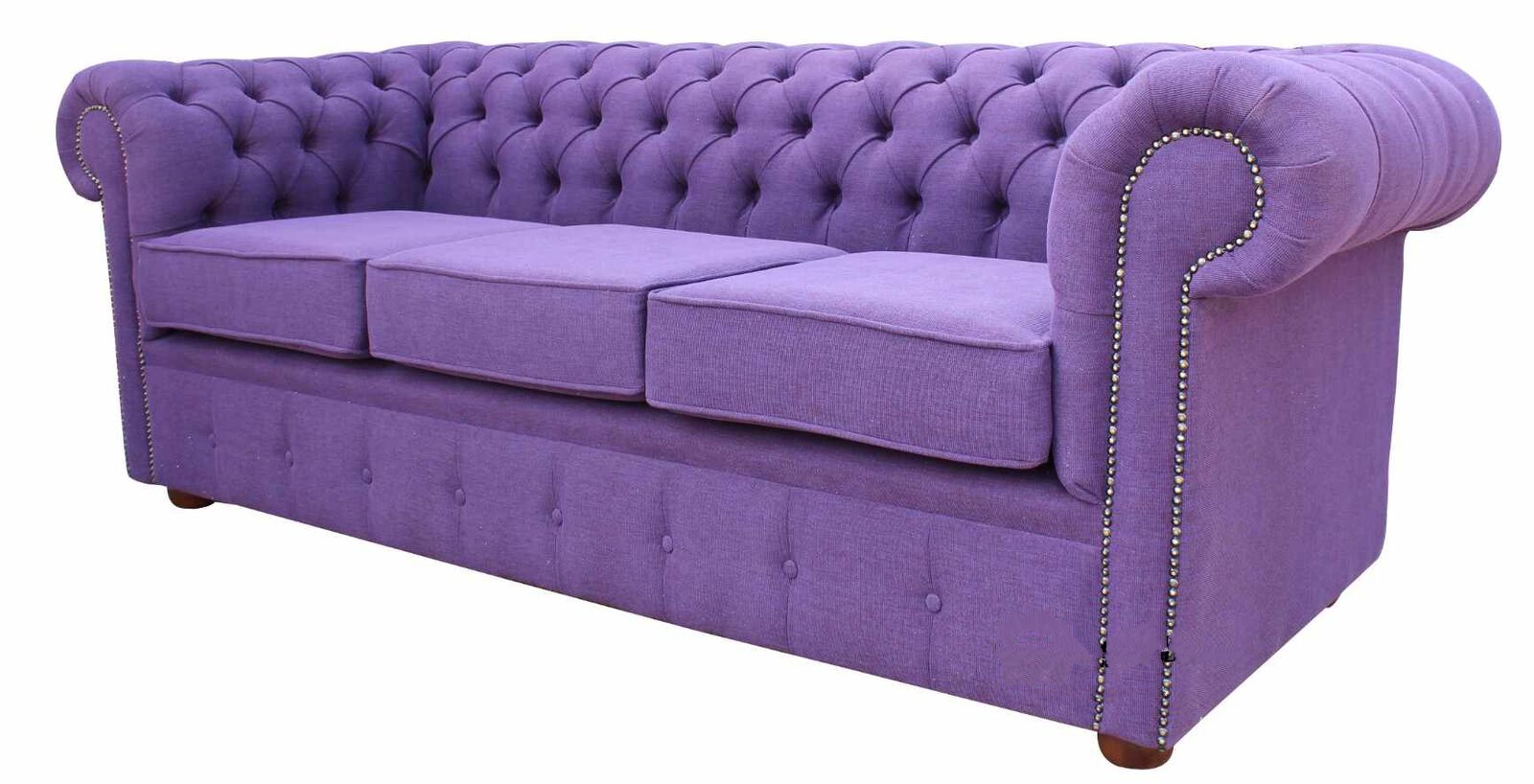 Product photograph of Chesterfield Handmade 3 Seater Sofa Settee Verity Plain Purple Fabric In Classic Style from Chesterfield Sofas.