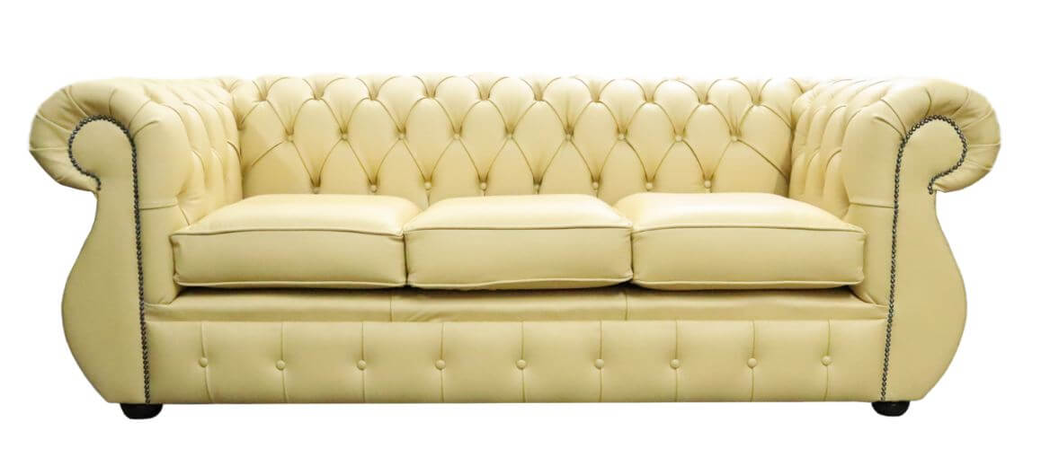 Product photograph of Chesterfield Handmade 3 Seater Sofa Shelly Deluca Yellow Leather In Kimberley Style from Chesterfield Sofas