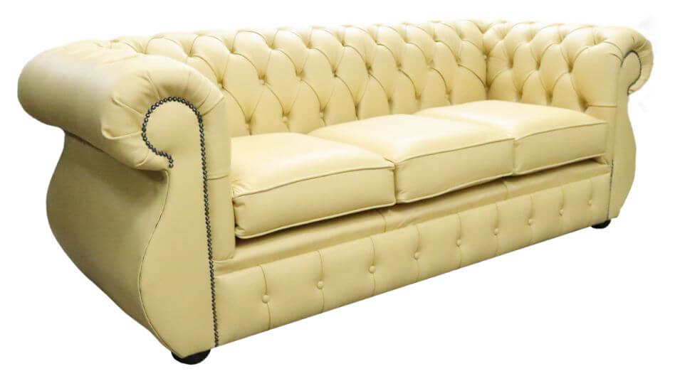 Product photograph of Chesterfield Handmade 3 Seater Sofa Shelly Deluca Yellow Leather In Kimberley Style from Chesterfield Sofas.