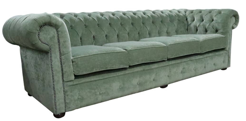 Product photograph of Chesterfield Handmade 4 Seater Sofa Pimlico Moss Green Fabric In Classic Style from Chesterfield Sofas.