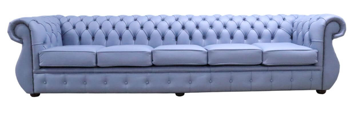Product photograph of Chesterfield Handmade 5 Seater Shelly Iceblast Blue Leather Sofa In Kimberley Style from Chesterfield Sofas