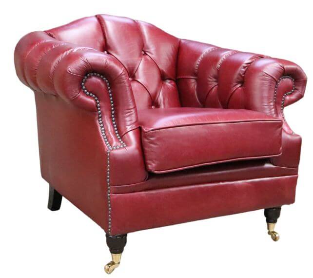 Product photograph of Chesterfield Handmade Armchair Old English Gamay Red Leather In Victoria Style from Chesterfield Sofas.
