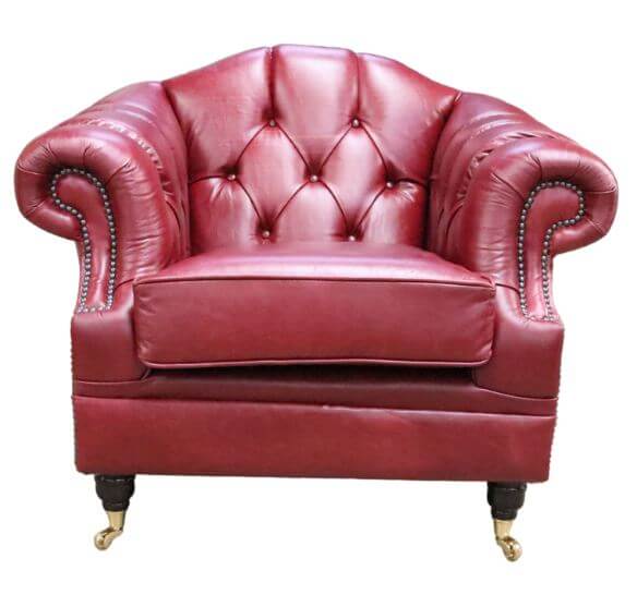 Product photograph of Chesterfield Handmade Armchair Old English Gamay Red Leather In Victoria Style from Chesterfield Sofas