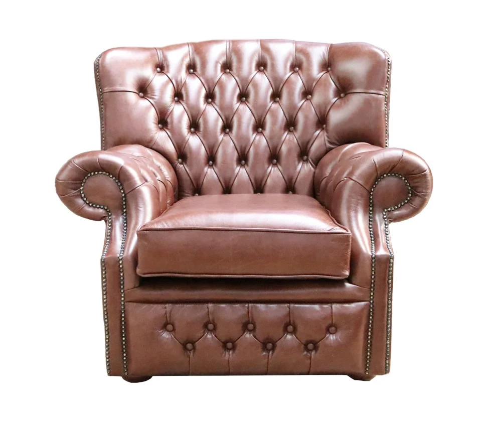 Product photograph of Chesterfield Handmade Armchair Old English Hazel Real Leather In Monks Style from Chesterfield Sofas