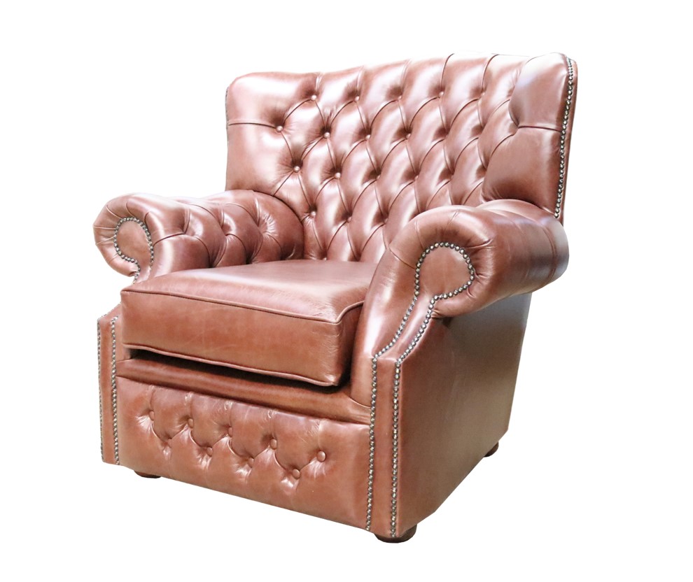 Product photograph of Chesterfield Handmade Armchair Old English Hazel Real Leather In Monks Style from Chesterfield Sofas.