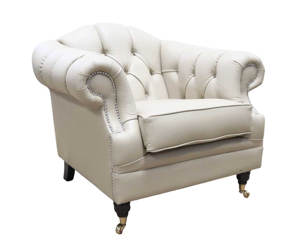 Product photograph of Chesterfield Handmade Armchair Shelly Pebble Real Leather In Victoria Style from Chesterfield Sofas.