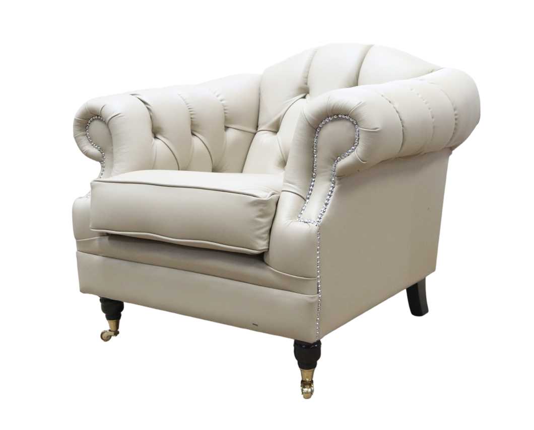 Product photograph of Chesterfield Handmade Armchair Shelly Pebble Real Leather In Victoria Style from Chesterfield Sofas.
