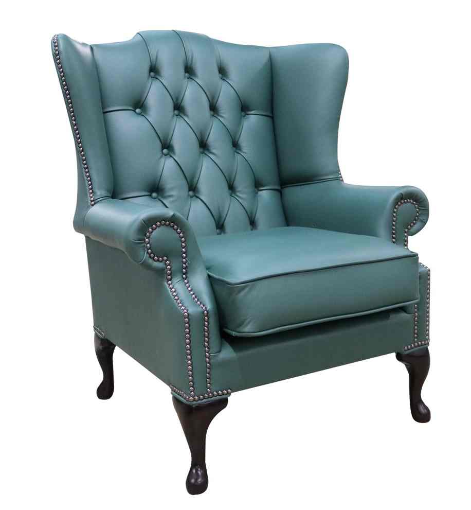 Product photograph of Chesterfield Handmade Bloomsbury Flat High Back Wing Chair Jade Green Leather from Chesterfield Sofas