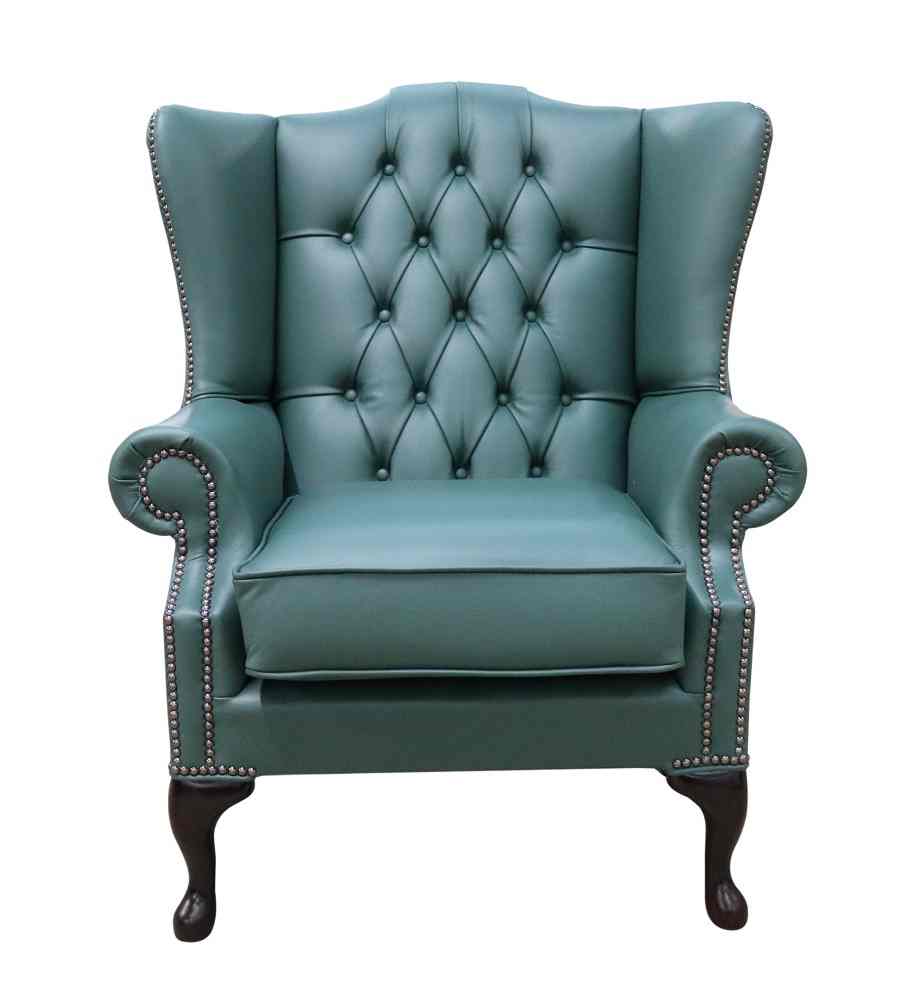 Product photograph of Chesterfield Handmade Bloomsbury Flat High Back Wing Chair Jade Green Leather from Chesterfield Sofas.