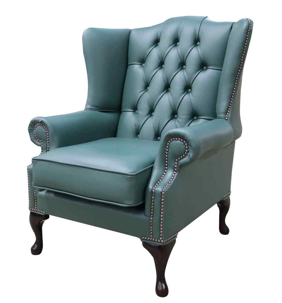 Product photograph of Chesterfield Handmade Bloomsbury Flat High Back Wing Chair Jade Green Leather from Chesterfield Sofas.