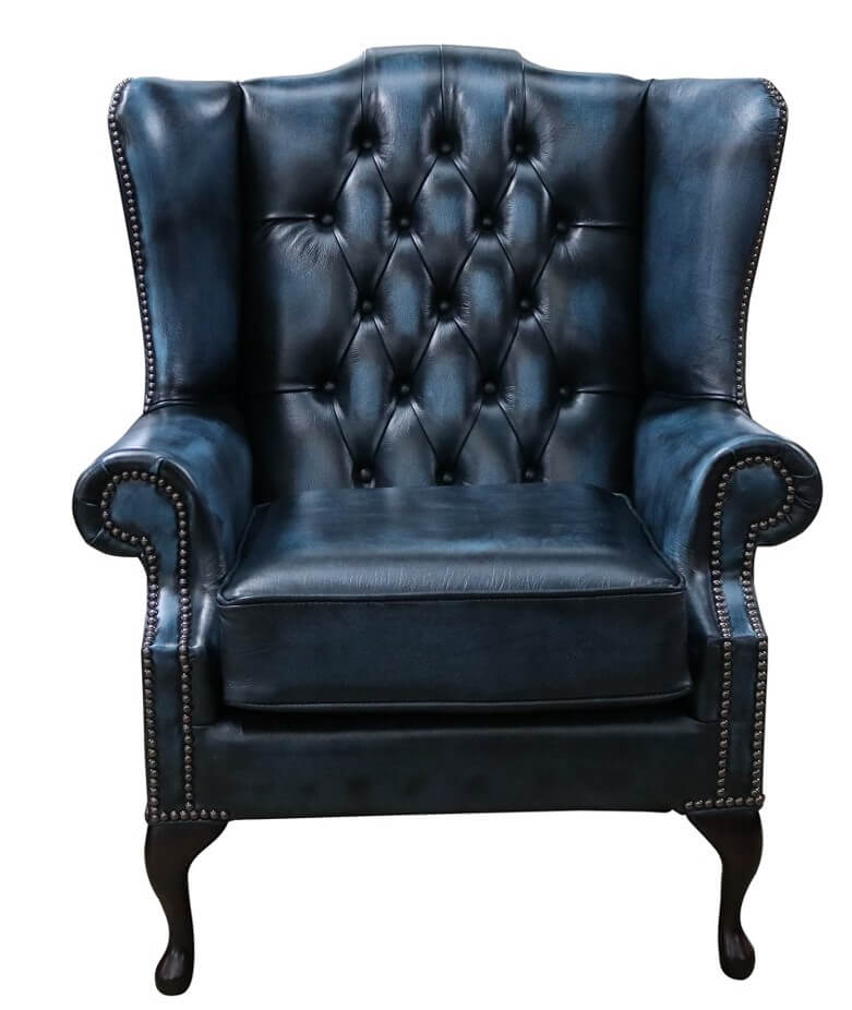Product photograph of Chesterfield Handmade Bloomsbury Flat Wing Antique Blue Real Leather from Chesterfield Sofas.