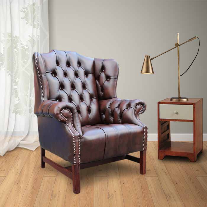 Product photograph of Chesterfield Handmade Churchill High Back Wing Chair Antique Brown Real Leather from Chesterfield Sofas
