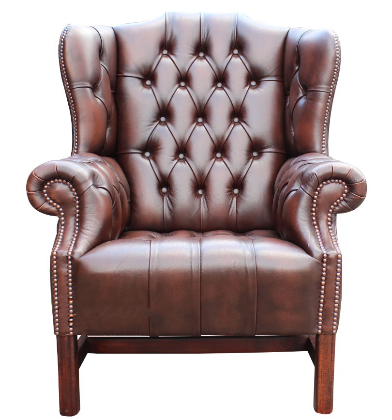 Product photograph of Chesterfield Handmade Churchill High Back Wing Chair Antique Brown Real Leather from Chesterfield Sofas.