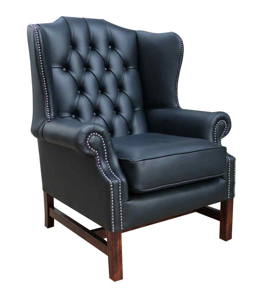 Product photograph of Chesterfield Handmade Georgian High Back Wing Chair Black Real Leather from Chesterfield Sofas