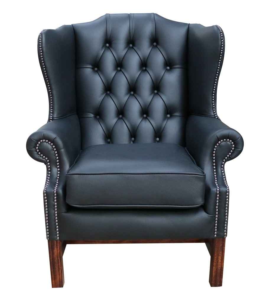 Product photograph of Chesterfield Handmade Georgian High Back Wing Chair Black Real Leather from Chesterfield Sofas.