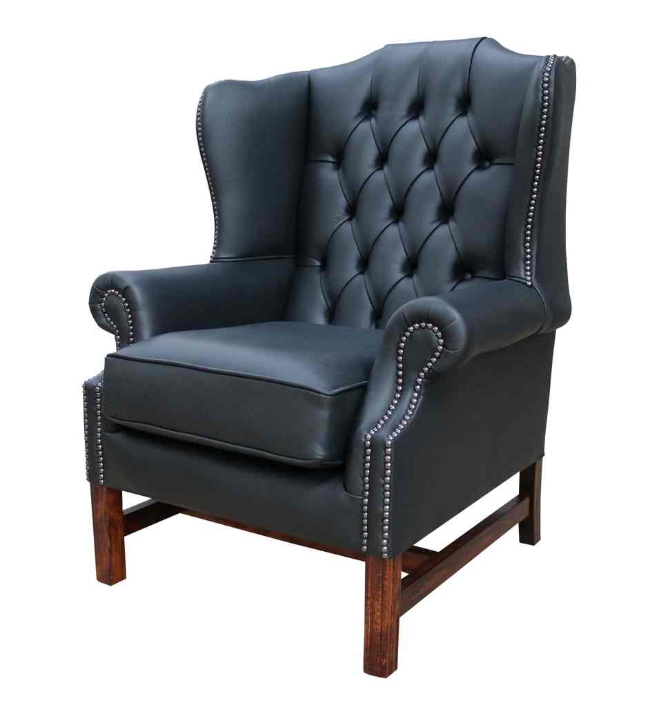 Product photograph of Chesterfield Handmade Georgian High Back Wing Chair Black Real Leather from Chesterfield Sofas.