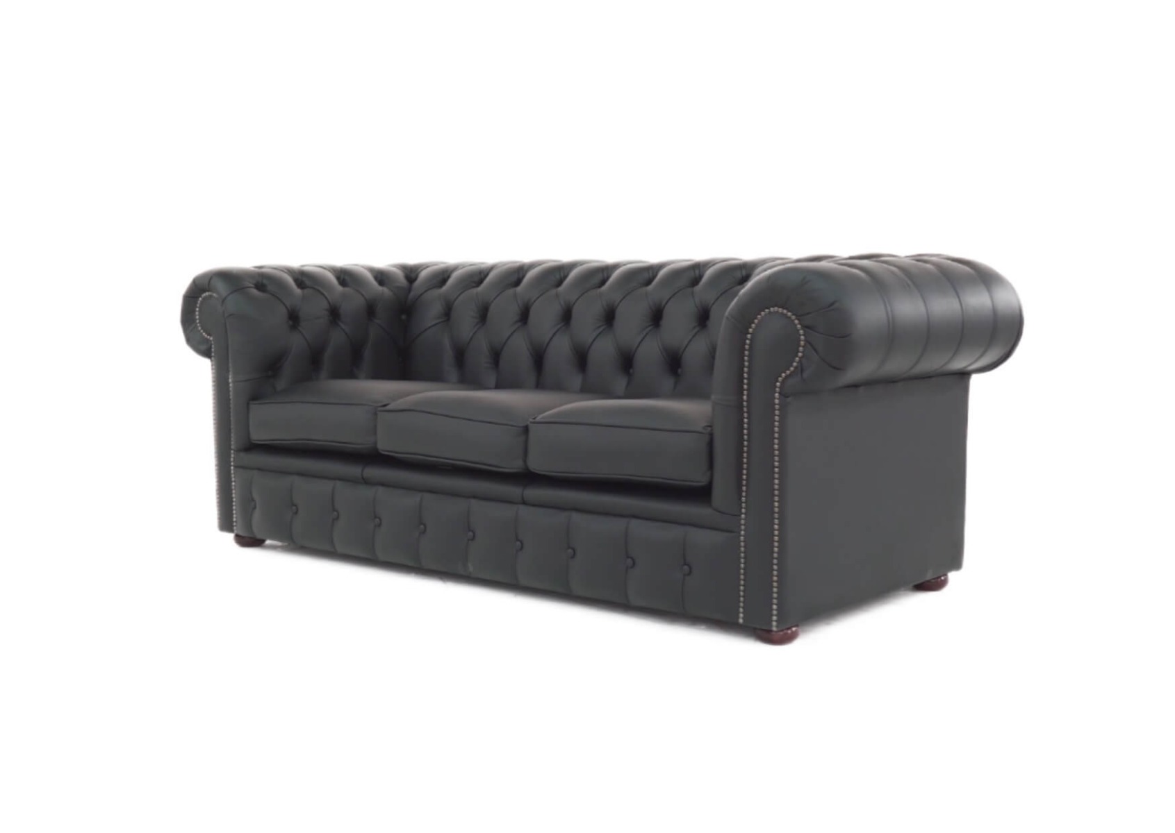 Product photograph of Chesterfield 3 Seater Shelly Black Real Leather Sofa Bespoke In Classic Style from Chesterfield Sofas.