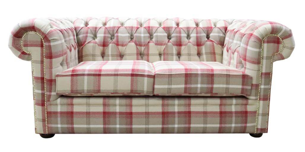 Product photograph of Chesterfield Handmade Tartan 2 Seater Sofa Balmoral Cranberry Fabric In Classic Style from Chesterfield Sofas