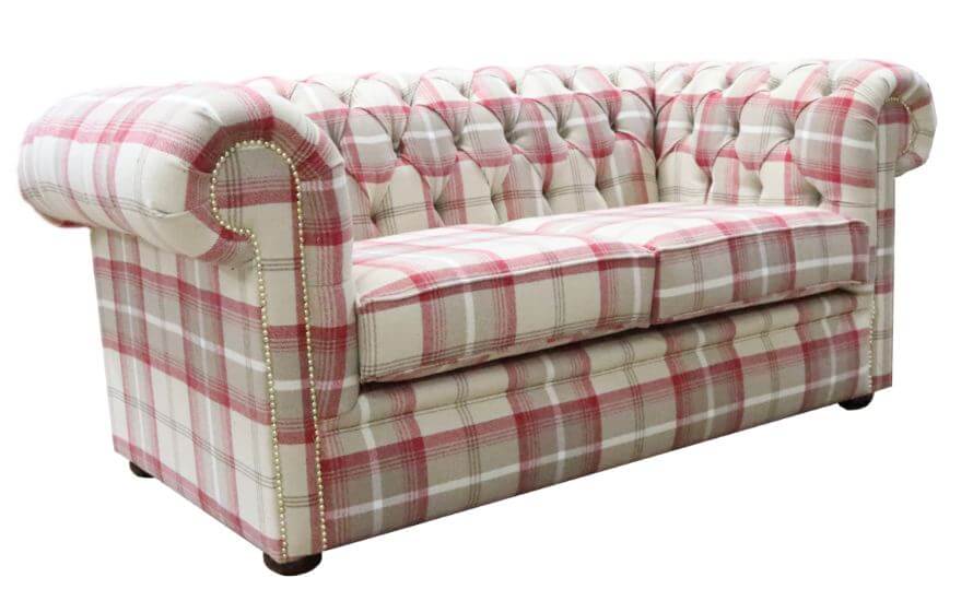 Product photograph of Chesterfield Handmade Tartan 2 Seater Sofa Balmoral Cranberry Fabric In Classic Style from Chesterfield Sofas.