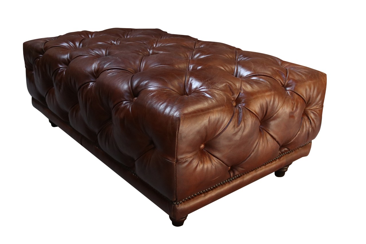 Product photograph of Chesterfield Handmade Vintage Buttoned Footstool Distressed Brown Real Leather from Chesterfield Sofas