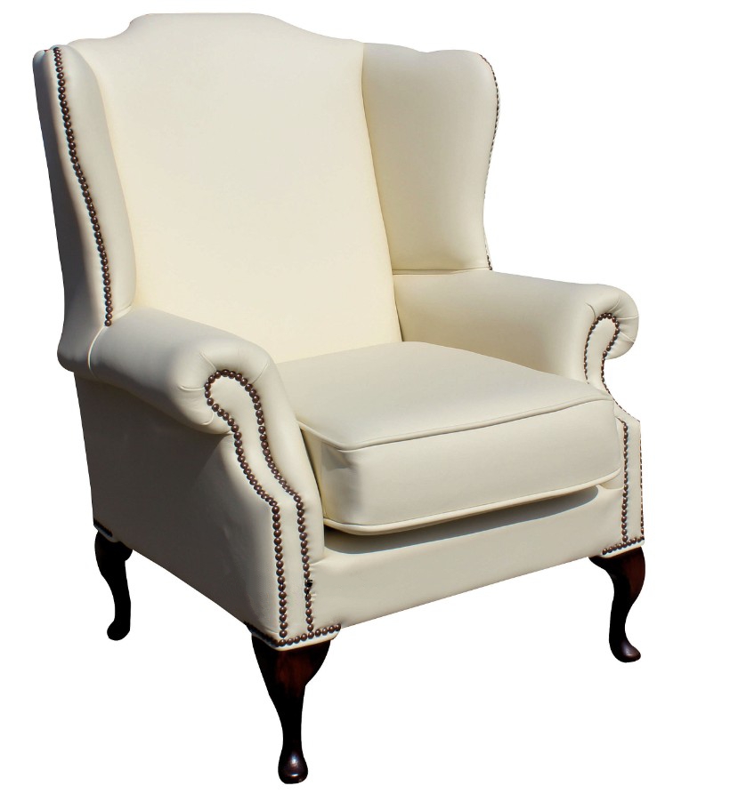 Product photograph of Chesterfield High Back Flat Wing Chair Cottonseed Cream Leather In Mallory Style from Chesterfield Sofas.