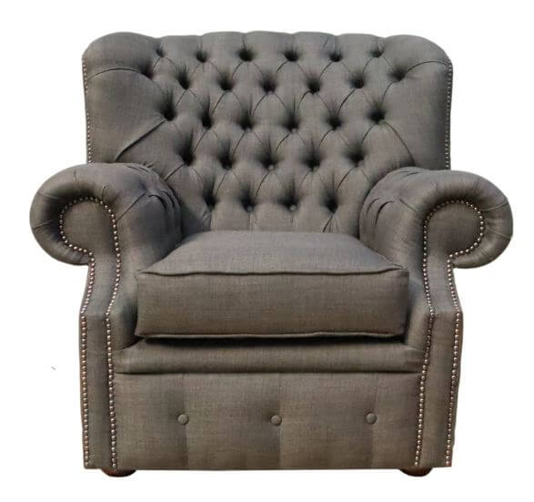 Product photograph of Chesterfield High Back Wing Armchair Charles Charcoal Grey Fabric In Monks Style from Chesterfield Sofas