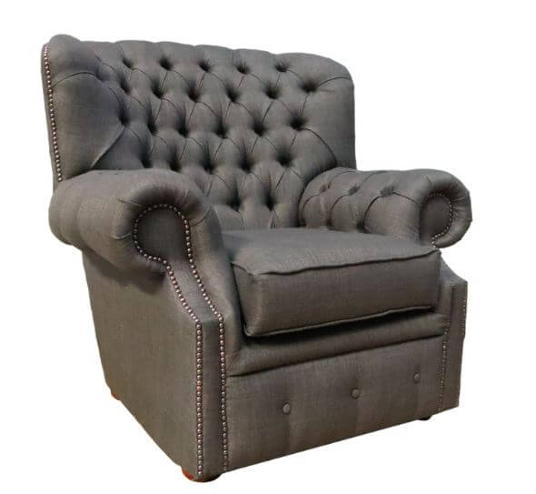 Product photograph of Chesterfield High Back Wing Armchair Charles Charcoal Grey Fabric In Monks Style from Chesterfield Sofas.