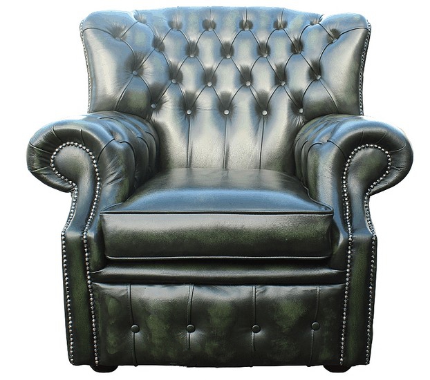 Product photograph of Chesterfield High Back Wing Chair Antique Green Leather Armchair In Monks Style from Chesterfield Sofas.