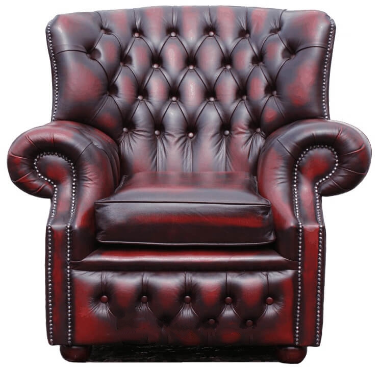 Product photograph of Chesterfield High Back Wing Chair Antique Oxblood Red Real Leather Armchair In Monks Style from Chesterfield Sofas.