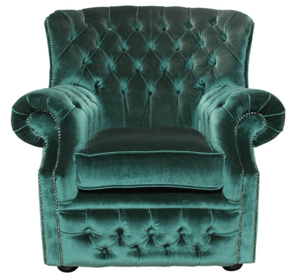 Product photograph of Chesterfield High Back Wing Chair Bottle Green Velvet Bespoke In Monks Style from Chesterfield Sofas.