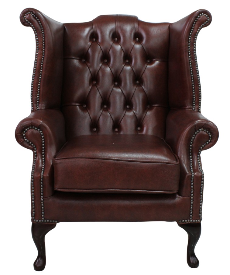 Product photograph of Chesterfield High Back Wing Chair Byron Conker Leather In Queen Anne Style from Chesterfield Sofas