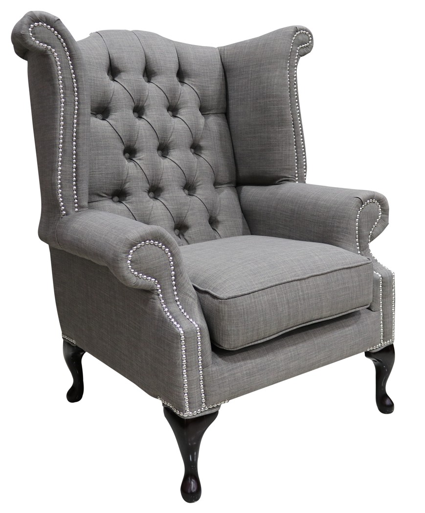 Product photograph of Chesterfield High Back Wing Chair Charles Slate Real Linen Fabric In Queen Anne Style from Chesterfield Sofas