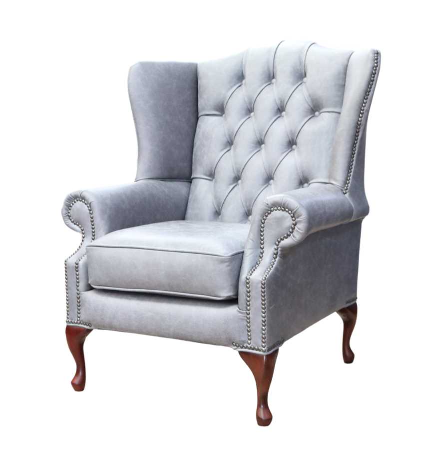Product photograph of Chesterfield High Back Wing Chair Cracked Wax Ash Grey Leather In Mallory Style from Chesterfield Sofas.