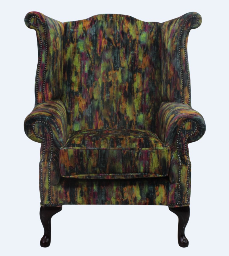 Product photograph of Chesterfield High Back Wing Chair Elora Fabric Bespoke In Queen Anne Style from Chesterfield Sofas