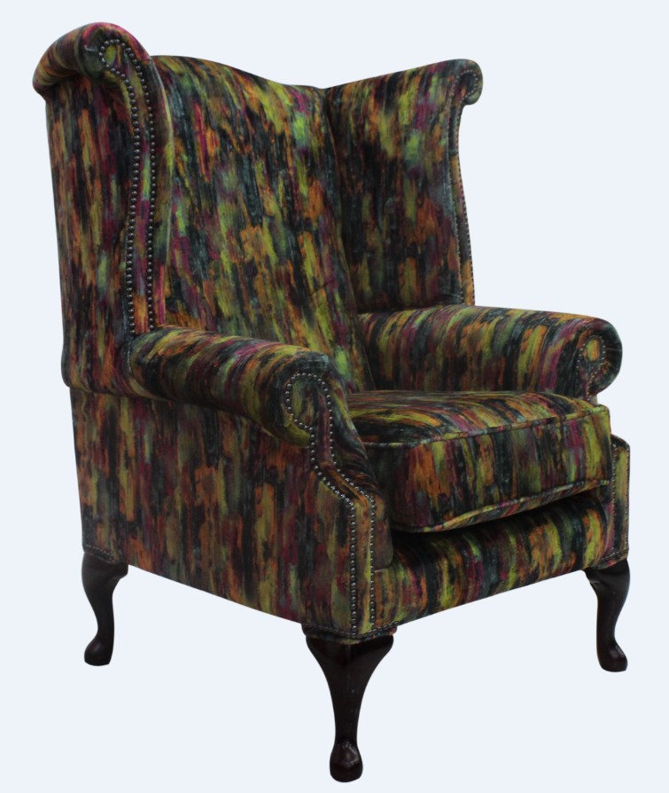 Product photograph of Chesterfield High Back Wing Chair Elora Fabric Bespoke In Queen Anne Style from Chesterfield Sofas.