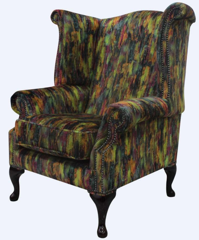 Product photograph of Chesterfield High Back Wing Chair Elora Fabric Bespoke In Queen Anne Style from Chesterfield Sofas.