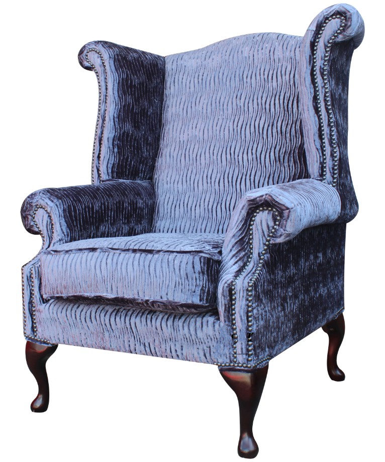 Product photograph of Chesterfield High Back Wing Chair Fantasia Violet Velvet In Queen Anne Style from Chesterfield Sofas.