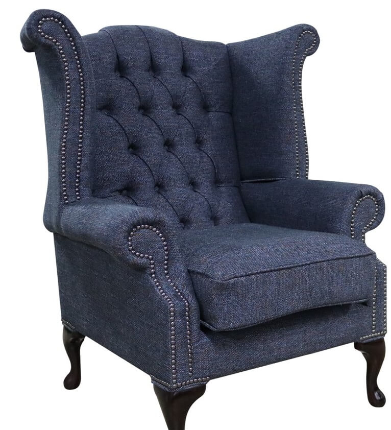 Product photograph of Chesterfield High Back Wing Chair Ferrara Nightscape Fabric In Queen Anne Style from Chesterfield Sofas