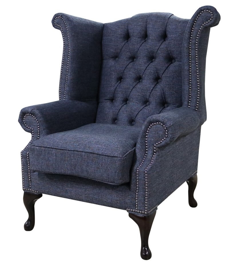 Product photograph of Chesterfield High Back Wing Chair Ferrara Nightscape Fabric In Queen Anne Style from Chesterfield Sofas.