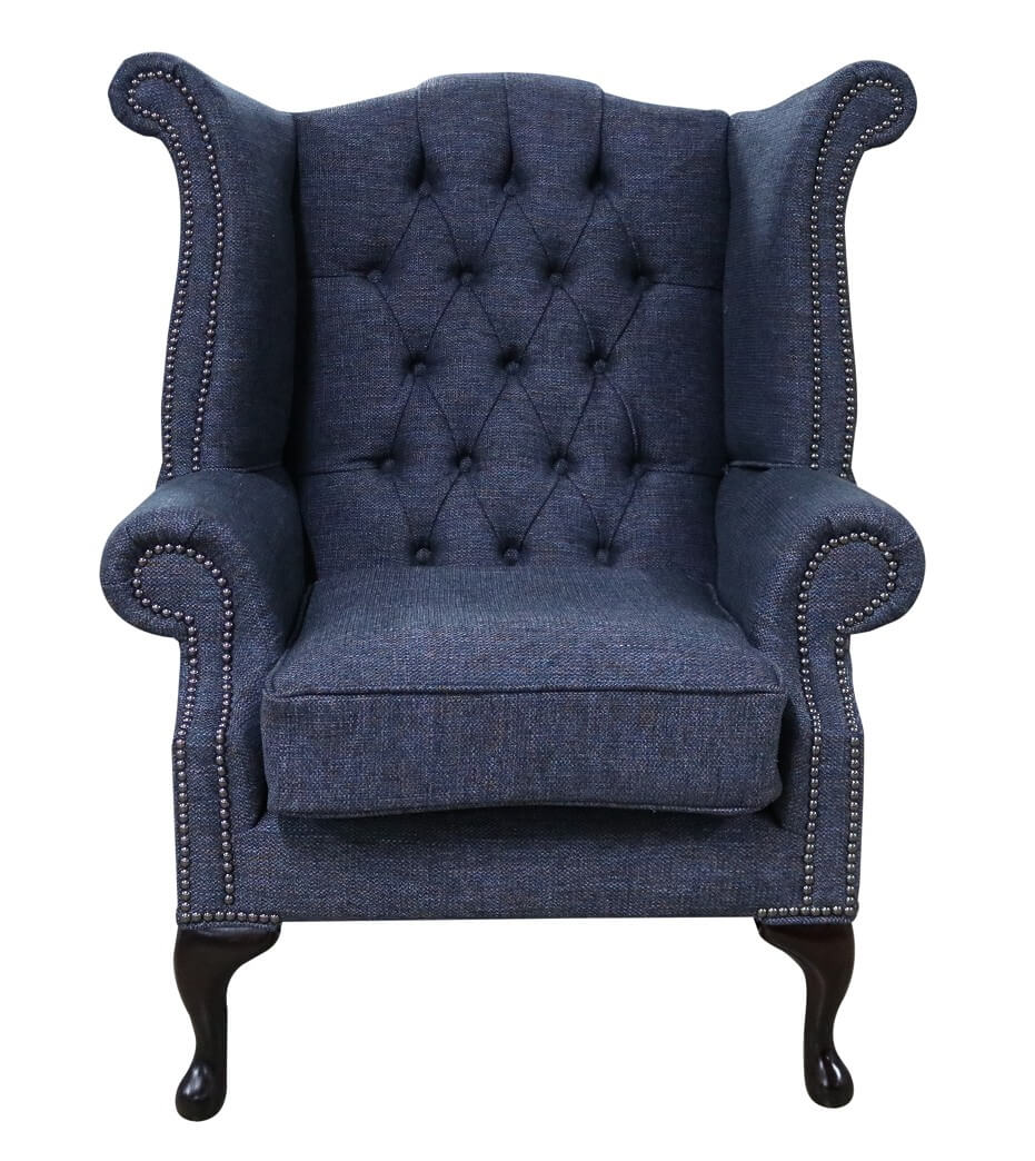 Product photograph of Chesterfield High Back Wing Chair Ferrara Nightscape Fabric In Queen Anne Style from Chesterfield Sofas.