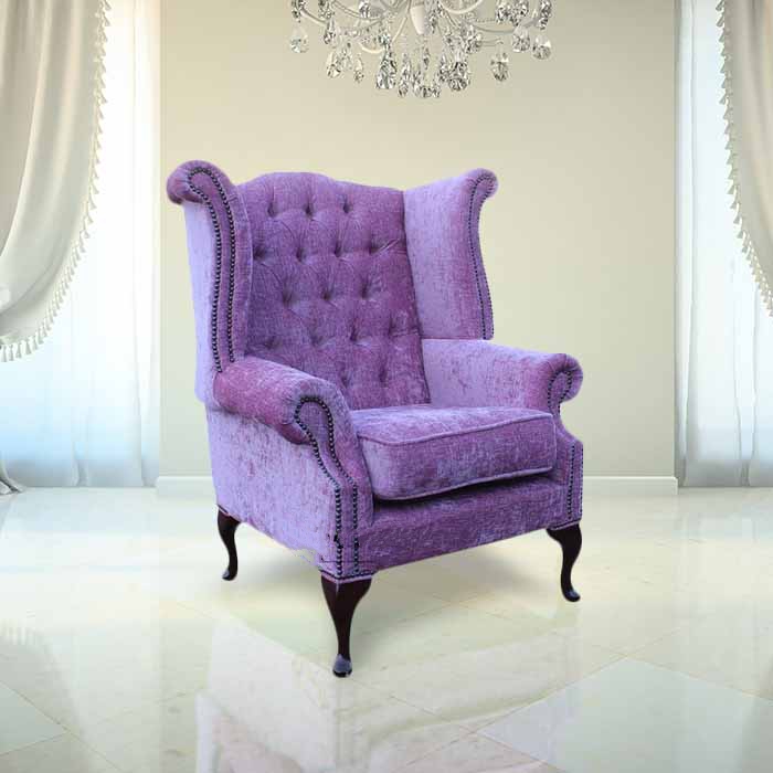 Product photograph of Chesterfield High Back Wing Chair Flamenco Crush Carnation Fabric In Queen Anne Style from Chesterfield Sofas