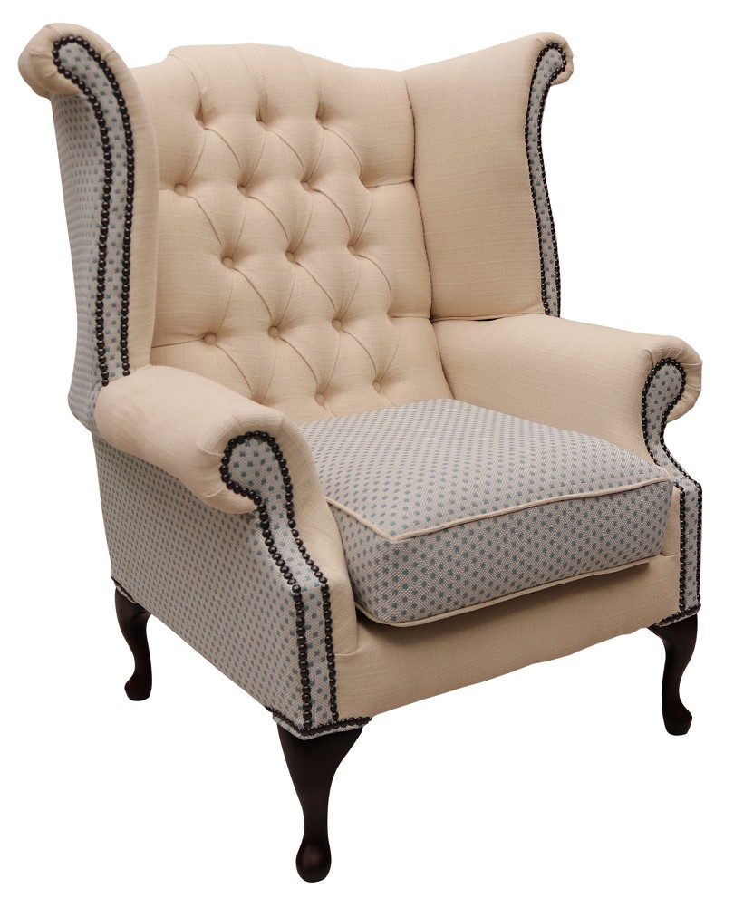 Product photograph of Chesterfield High Back Wing Chair Galleria Fabric Bespoke In Queen Anne Style from Chesterfield Sofas