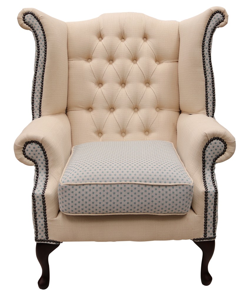 Product photograph of Chesterfield High Back Wing Chair Galleria Fabric Bespoke In Queen Anne Style from Chesterfield Sofas.