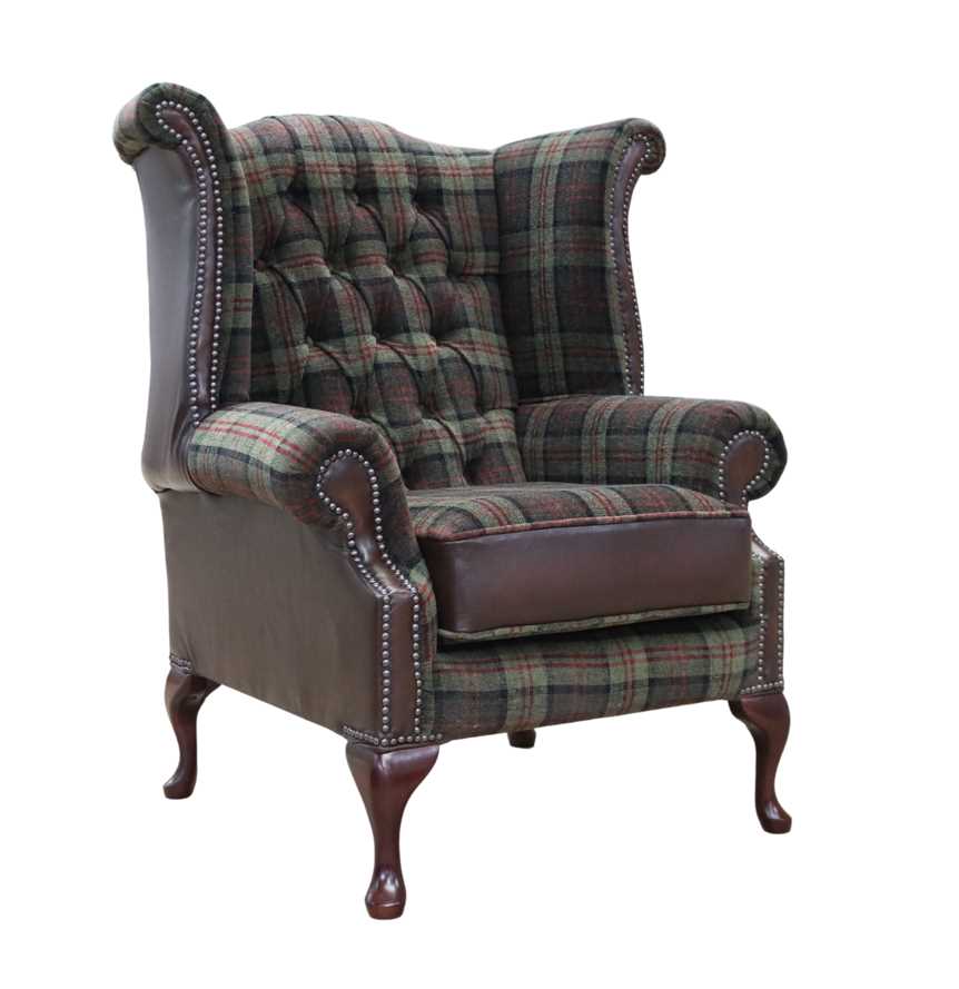 Product photograph of Chesterfield High Back Wing Chair Lana Moss Antique Brown Leather In Queen Anne Style from Chesterfield Sofas