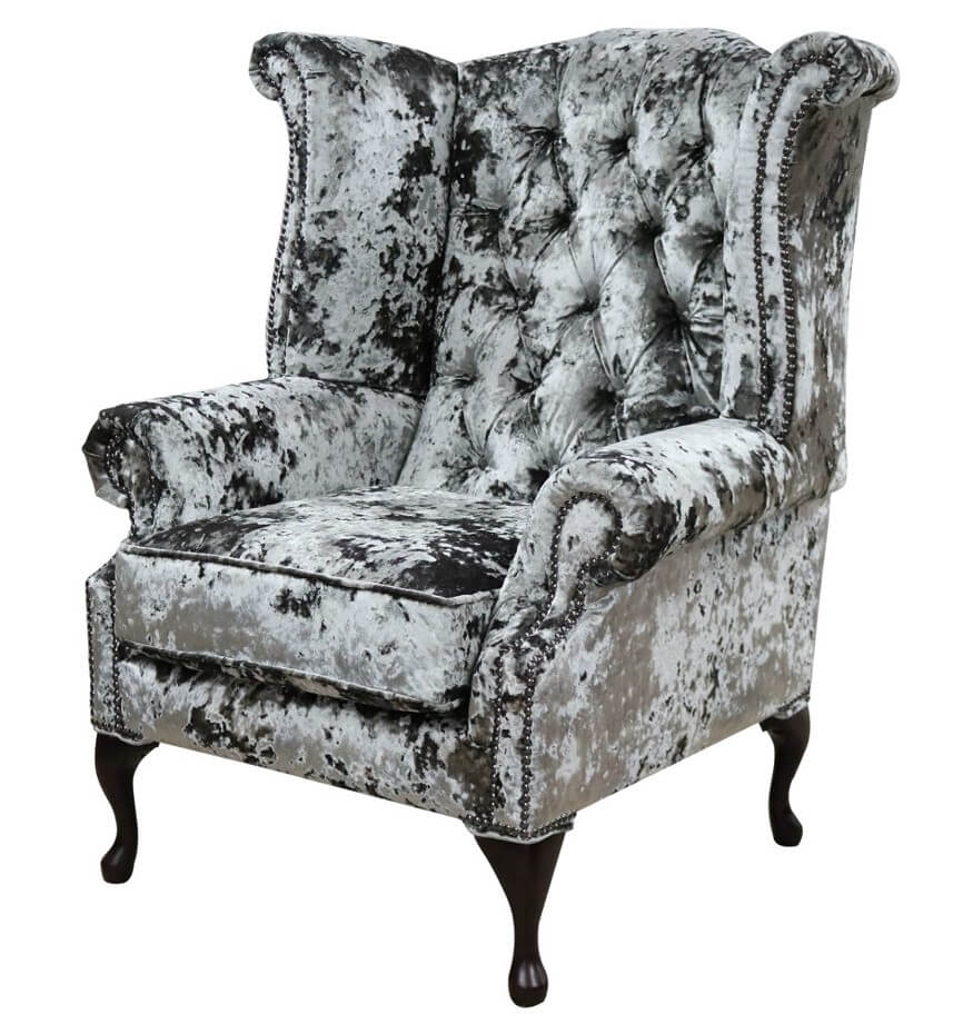 Product photograph of Chesterfield High Back Wing Chair Lustro Minstral Velvet In Queen Anne Style from Chesterfield Sofas.