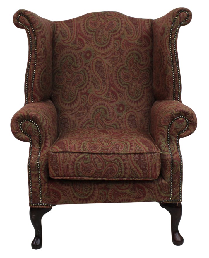 Product photograph of Chesterfield High Back Wing Chair Mac Claret Wool Bespoke In Queen Anne Style from Chesterfield Sofas