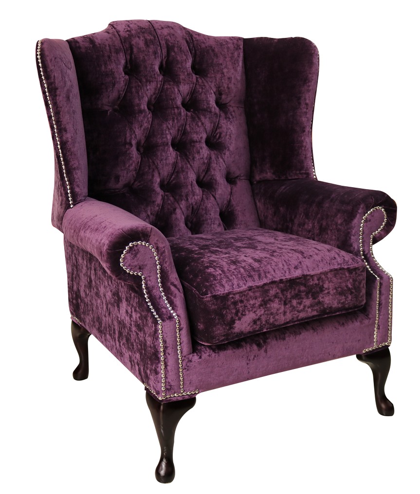 Product photograph of Chesterfield High Back Wing Chair Modena Amethyst Purple Velvet In Mallory Style from Chesterfield Sofas
