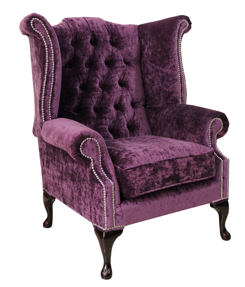 Product photograph of Chesterfield High Back Wing Chair Modena Amethyst Purple Velvet In Queen Anne Style from Chesterfield Sofas
