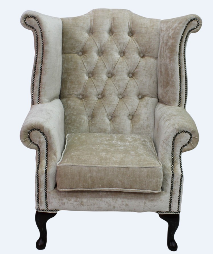 Product photograph of Chesterfield High Back Wing Chair Modena Camel Velvet In Queen Anne Style from Chesterfield Sofas